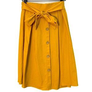 SEE YOU MONDAY Midi Skirt Women’s M Mustard Yellow Tie Waist Faux Button Down.